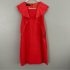 Animale Ruffle Collared Red Orange Shift Dress with Pockets Size 40 US 8 Medium